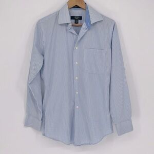 Pronto Uomo Slim Fit Long Sleeve Dress Shirt Blue White Mens Size 32/33 14-1/2